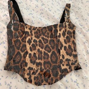 Leopard Print Sequin Corset Top EDIKTED